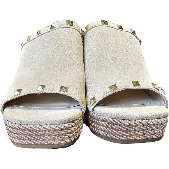 NWOT Marc Fisher Nude Suede Wedge Platform Espradille Sandals Studs Boho 8.5 - Picture 4 of 12